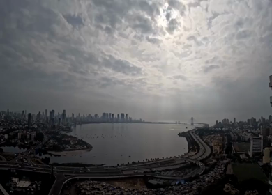 Aerial Timelapse Day to Night of Bandra Worli Sea Link and Mumbai Skyline