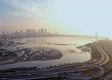 Aerial Timelapse Day to Night of Bandra Worli Sea Link and Mumbai Skyline