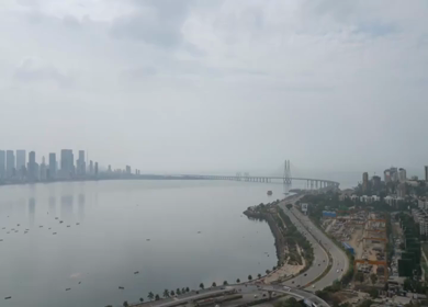 Aerial Timelapse of Bandra Worli Sea Link and Mumbai Skyline Maharashtra