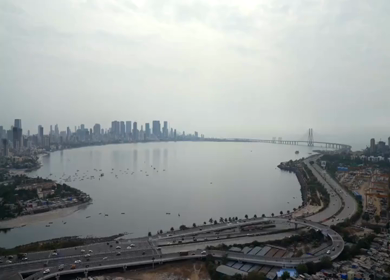Aerial Timelapse of Bandra Worli Sea Link and Mumbai Skyline Maharashtra
