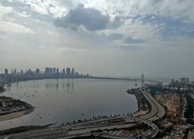 Aerial Timelapse of Bandra Worli Sea Link and Mumbai Skyline Maharashtra