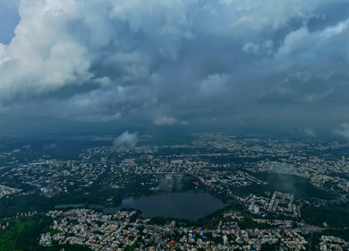 Aerial Timelapse of Monsoon Clouds Over Bhopal City, Madhya Pradesh, India