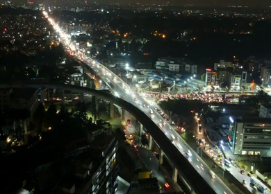 Aerial Timelapse of Night Traffic on Flyover Madiwala Bangalore India