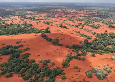 Aerial Hypelapse View of Therikadu Red Sand Dunes Landscape in Tamil Nadu