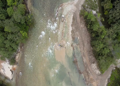 Aerial Top View of River Flowing Through Forest in Anini Arunachal Pradesh India
