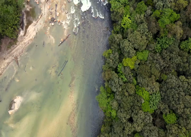 Aerial Top View of River Flowing Through Forest in Anini Arunachal Pradesh India