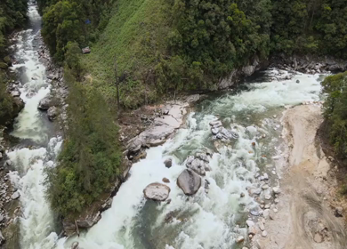 Aerial Top View of River Flowing Through Forest in Anini Arunachal Pradesh India