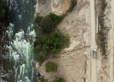 Aerial Top View of River Flowing Through Forest in Anini Arunachal Pradesh India
