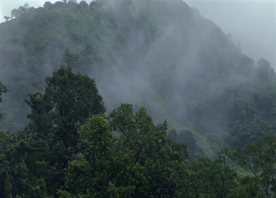 Aerial Vew of Misty Monsoon Forested Hills Western Ghats Maharashtra India