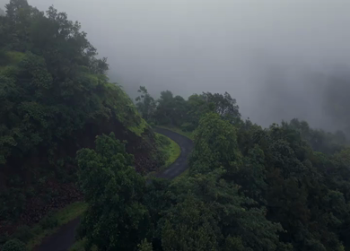 Aerial Vew of Misty Monsoon Forested Hills Western Ghats Maharashtra India