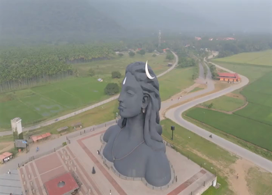 Aerial View of Adiyogi Shiva Statue in Coimbatore, Tamil Nadu, India