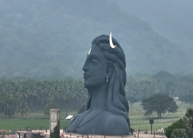 Aerial View of Adiyogi Shiva Statue in Coimbatore, Tamil Nadu, India