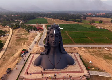 Aerial View of Adiyogi Shiva Statue in Coimbatore, Tamil Nadu, India