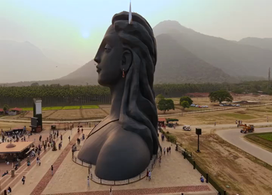 Aerial View of Adiyogi Shiva Statue in Coimbatore, Tamil Nadu, India