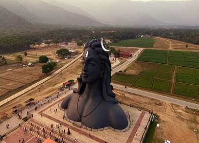 Aerial View of Adiyogi Shiva Statue in Coimbatore, Tamil Nadu, India