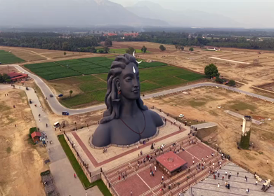 Aerial View of Adiyogi Shiva Statue in Coimbatore, Tamil Nadu, India