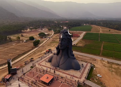 Aerial View of Adiyogi Shiva Statue in Coimbatore, Tamil Nadu, India