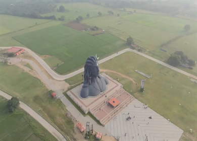 Aerial View of Adiyogi Shiva Statue in Coimbatore, Tamil Nadu, India