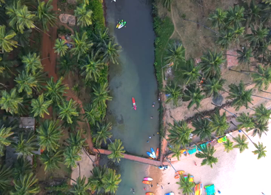 Aerial View of Agonda Backwaters and Kayaks South Goa