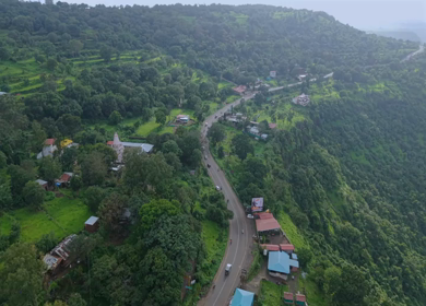 Aerial View of Ajinkyatara Fort and Lush Green Hills Satara Maharashtra India