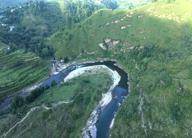 Aerial View of Almora Town and Himalayan Mountains Uttarakhand
