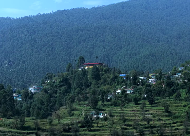 Aerial View of Almora Town and Himalayan Mountains Uttarakhand