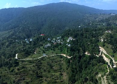 Aerial View of Almora Town and Himalayan Mountains Uttarakhand