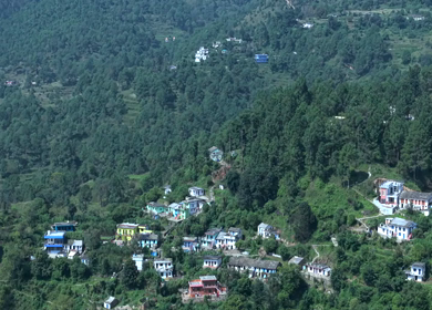 Aerial View of Almora Town and Himalayan Mountains Uttarakhand