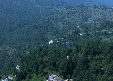 Aerial View of Almora Town and Himalayan Mountains Uttarakhand