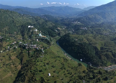 Aerial View of Almora Town and Himalayan Mountains Uttarakhand