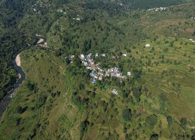 Aerial View of Almora Town and Himalayan Mountains Uttarakhand