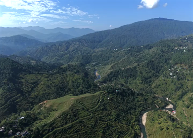 Aerial View of Almora Town and Himalayan Mountains Uttarakhand