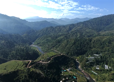 Aerial View of Almora Town and Himalayan Mountains Uttarakhand