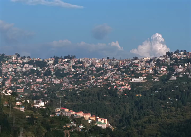 Aerial View of Almora Town and Himalayan Mountains Uttarakhand