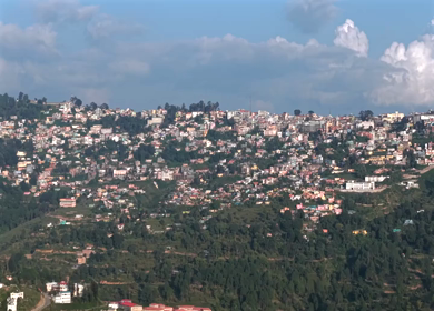 Aerial View of Almora Town and Himalayan Mountains Uttarakhand