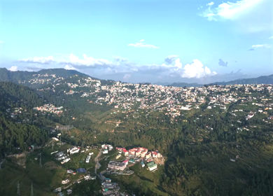Aerial View of Almora Town and Himalayan Mountains Uttarakhand