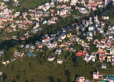 Aerial View of Almora Town and Himalayan Mountains Uttarakhand