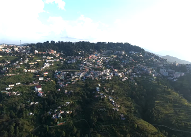 Aerial View of Almora Town and Himalayan Mountains Uttarakhand