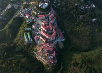 Aerial View of Almora Town and Himalayan Mountains Uttarakhand