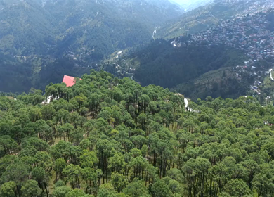 Aerial View of Almora Town and Himalayan Mountains Uttarakhand