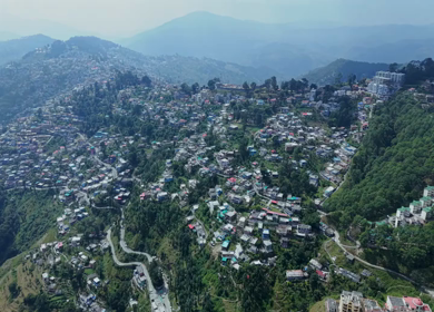 Aerial View of Almora Town and Himalayan Mountains Uttarakhand