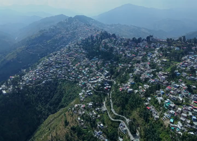 Aerial View of Almora Town and Himalayan Mountains Uttarakhand