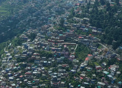 Aerial View of Almora Town and Himalayan Mountains Uttarakhand