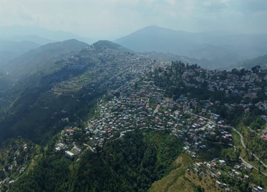 Aerial View of Almora Town and Himalayan Mountains Uttarakhand