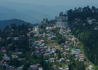 Aerial View of Almora Town and Himalayan Mountains Uttarakhand