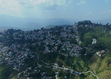 Aerial View of Almora Town and Himalayan Mountains Uttarakhand