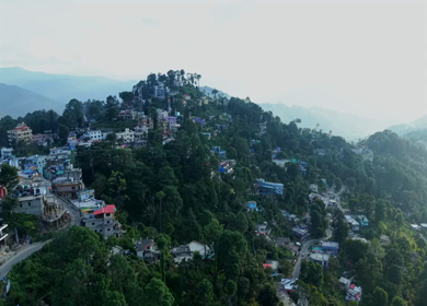 Aerial View of Almora Town and Himalayan Mountains Uttarakhand