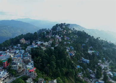 Aerial View of Almora Town and Himalayan Mountains Uttarakhand