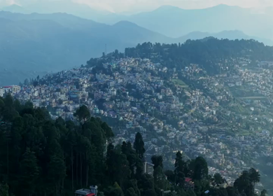 Aerial View of Almora Town and Himalayan Mountains Uttarakhand