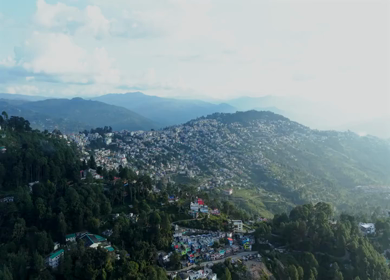 Aerial View of Almora Town and Himalayan Mountains Uttarakhand